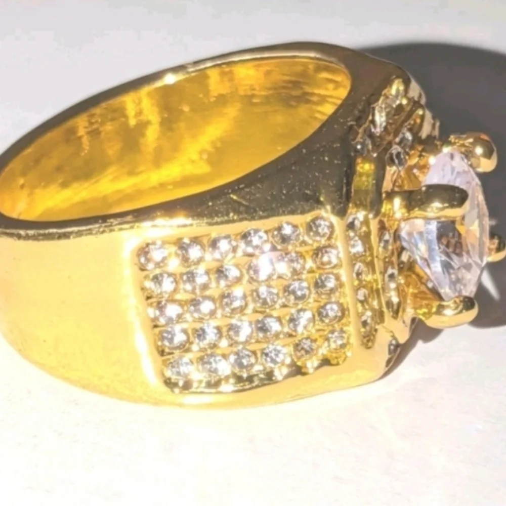 Mens 3ct Round Cut Moissanite Prong Engagement ring 14k Yellow gold Plated